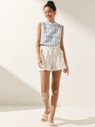 100% Linen Draped Collar Tank Top JACQUELINE - TOPS-Linen Tanks