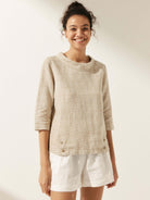 Linen Round Soft-Fold Collar Top ANAIS - Willow Cream / S - TOPS-Linen Blouses