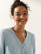 100% Linen Puff Sleeves Top - TOPS-Linen Blouses