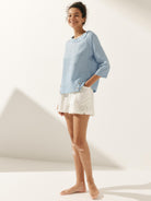 Linen Round Soft-Fold Collar Top ANAIS - TOPS-Linen Blouses