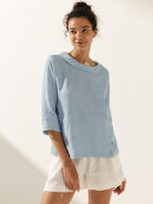 Linen Round Soft-Fold Collar Top ANAIS - TOPS-Linen Blouses