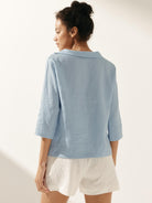 Linen Round Soft-Fold Collar Top ANAIS - TOPS-Linen Blouses