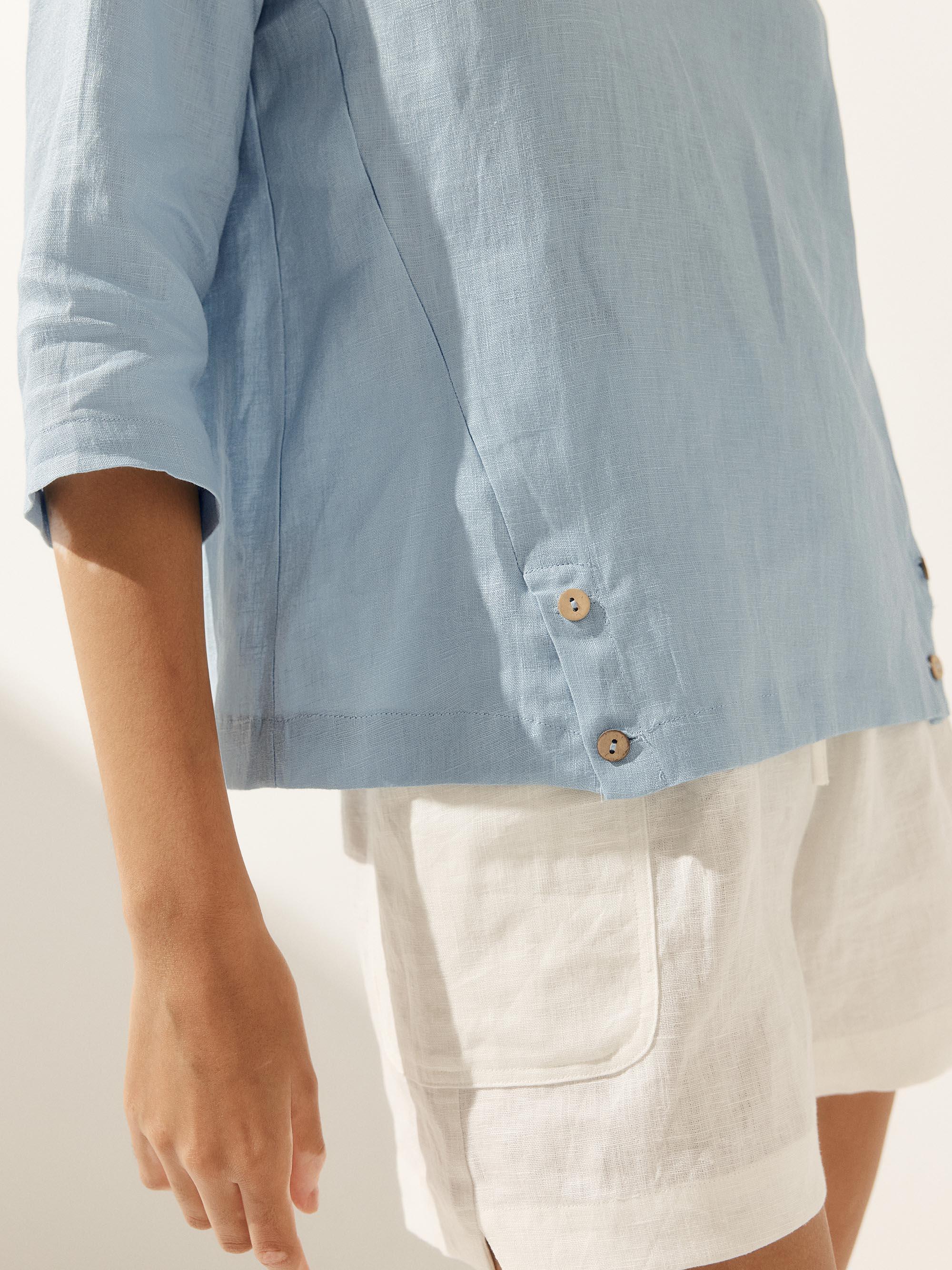 Linen Round Soft-Fold Collar Top ANAIS - TOPS-Linen Blouses