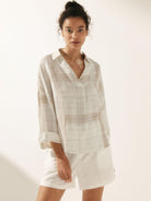 Linen Oversized Fit Pocket Shirt ELOWEN - TOPS-Linen Blouses