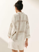 Linen Oversized Fit Pocket Shirt ELOWEN - TOPS-Linen Blouses