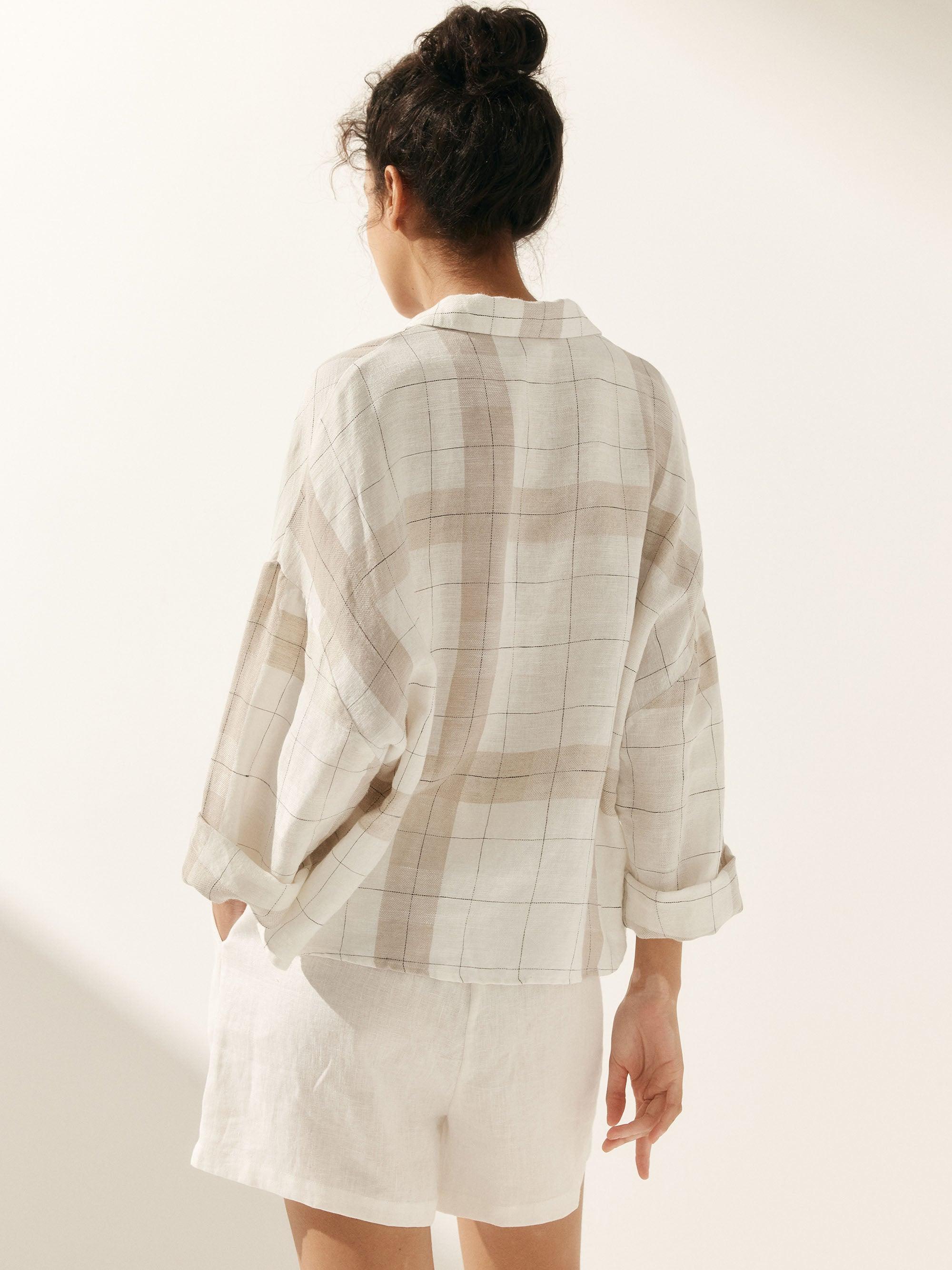 Linen Oversized Fit Pocket Shirt ELOWEN - TOPS-Linen Blouses