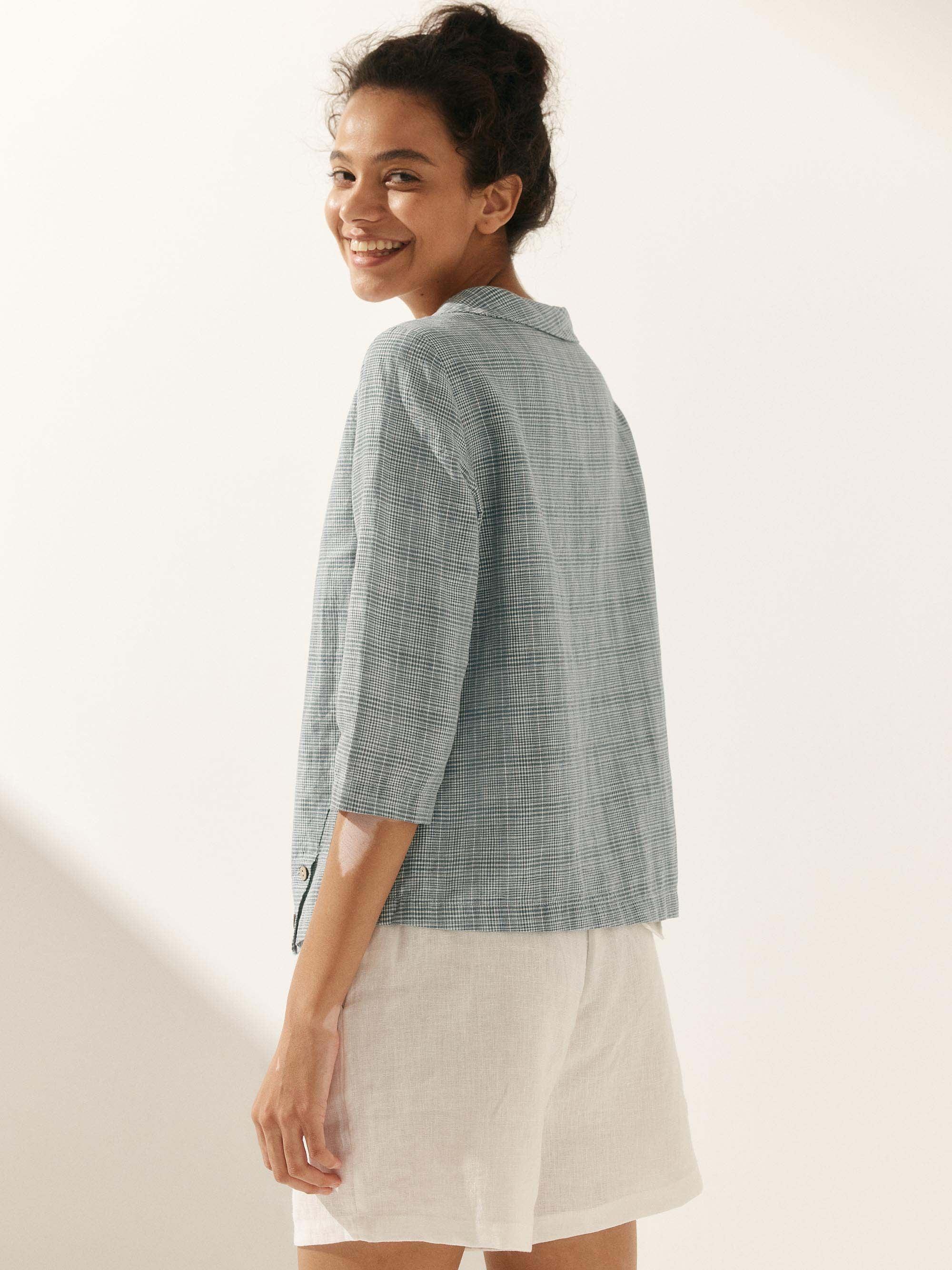 Linen Round Soft-Fold Collar Top ANAIS - TOPS-Linen Blouses