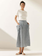 100% Linen Elastic Waist Skirt MARINA - BOTTOMS-Linen Skirts
