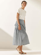100% Linen Elastic Waist Skirt MARINA - BOTTOMS-Linen Skirts