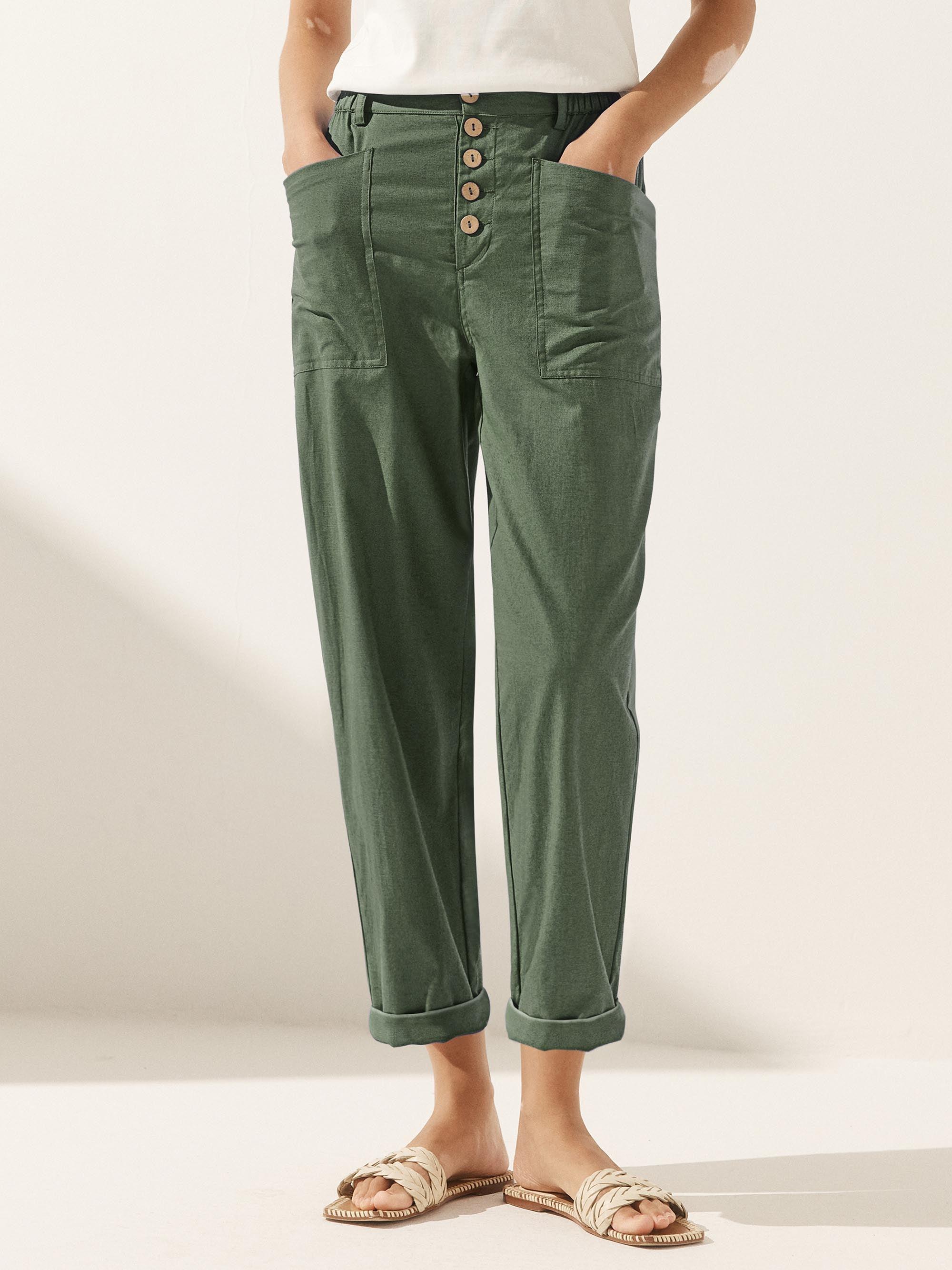 Linen Simple Button Fly Trousers HEIDI - BOTTOMS-Linen Pants