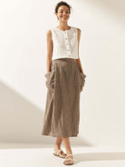 100% Linen Buttons Down Tank Top - TOPS-Linen Tanks