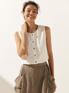 100% Linen Buttons Down Tank Top - TOPS-Linen Tanks