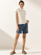 Linen Cutout Turtleneck Top - TOPS-Linen Blouses