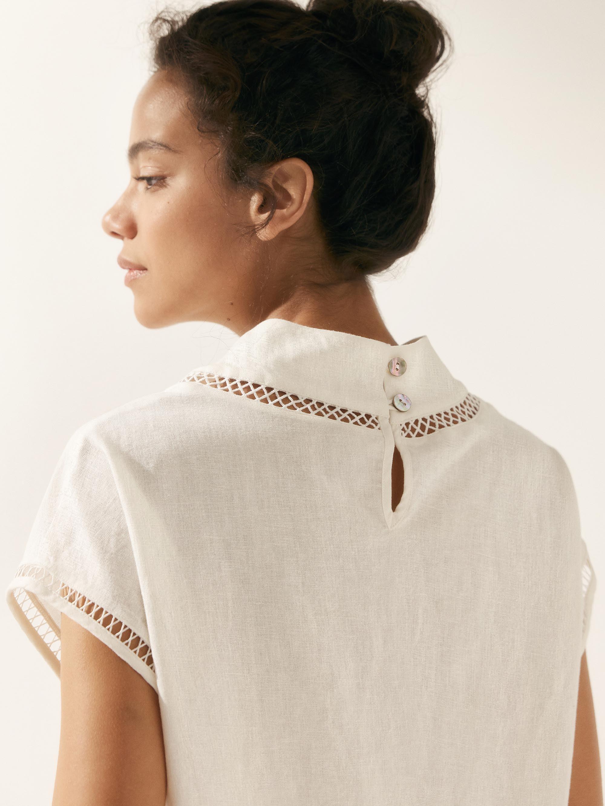 Linen Cutout Turtleneck Top - TOPS-Linen Blouses