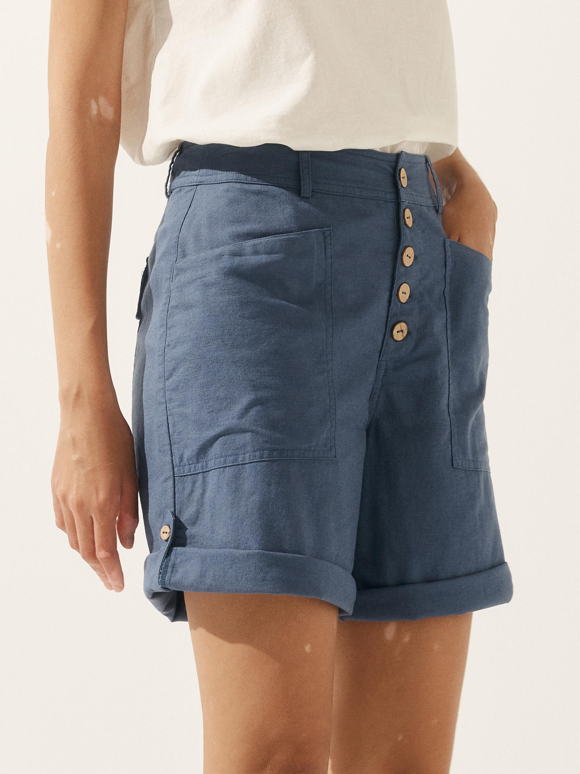 Linen Button-Fly Quarter Shorts LUCY - BOTTOMS-Linen