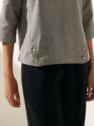 Linen Gingham Checked Round Soft-Fold Collar Top - TOPS-Linen Blouses