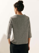 Linen Gingham Checked Round Soft-Fold Collar Top - TOPS-Linen Blouses