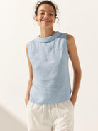 100% Linen Draped Collar Tank Top JACQUELINE - TOPS-Linen Tanks