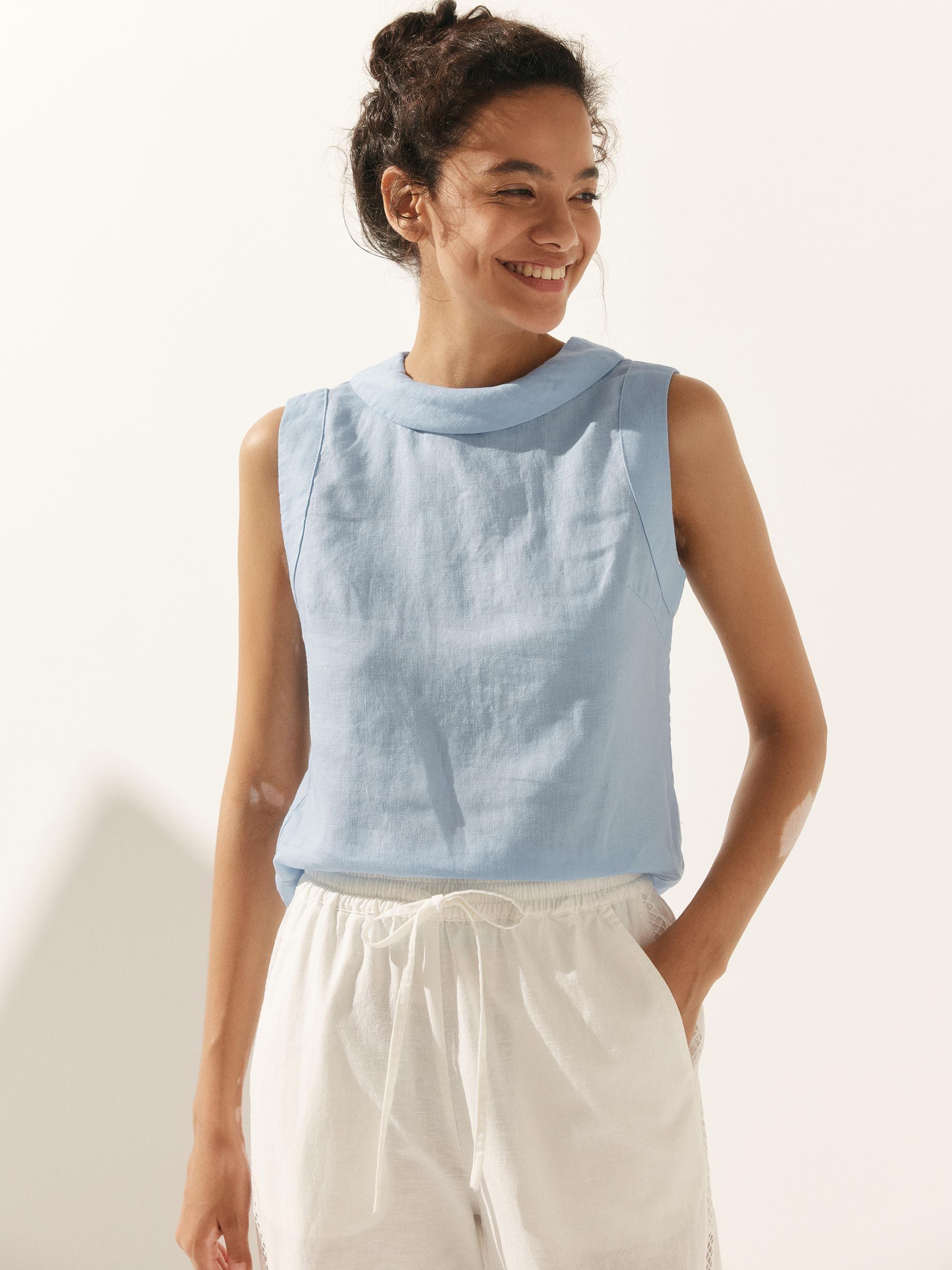 100% Linen Draped Collar Tank Top JACQUELINE - TOPS-Linen Tanks