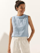 100% Linen Draped Collar Tank Top JACQUELINE - TOPS-Linen Tanks