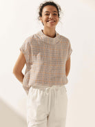 Linen Cutout Turtleneck Top - TOPS-Linen Blouses