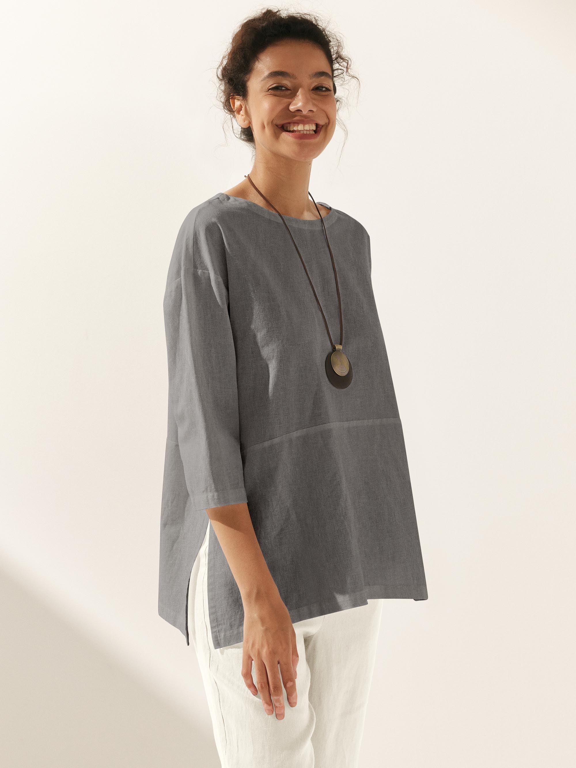 Linen White Boat Neck Oversized Top AVA - TOPS-Linen Blouses