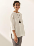 Linen White Boat Neck Oversized Top AVA - TOPS-Linen Blouses