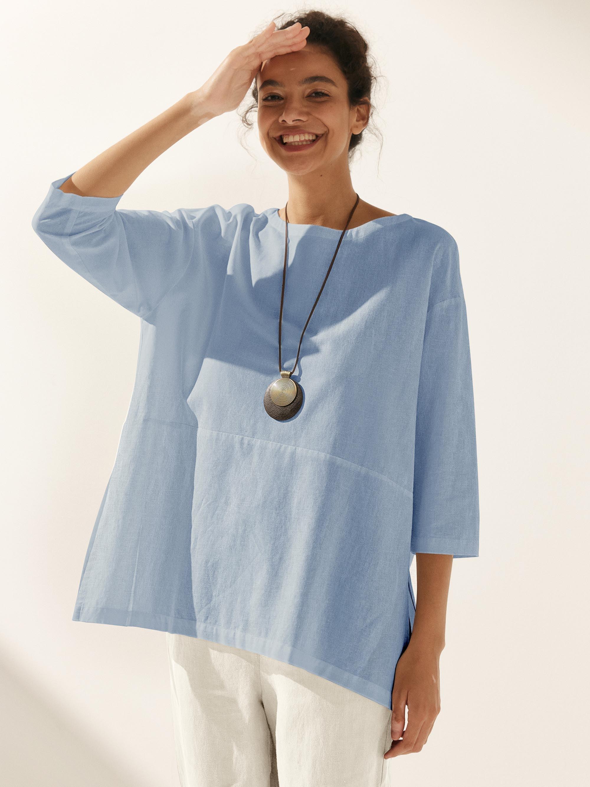 Linen White Boat Neck Oversized Top AVA - TOPS-Linen Blouses