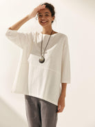 Linen White Boat Neck Oversized Top AVA - Optic / S - TOPS-Linen Blouses