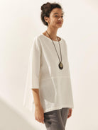 Linen White Boat Neck Oversized Top AVA - TOPS-Linen Blouses
