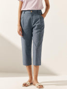 Linen Easy Elastic Waist Pants - Dusty Blue / S - BOTTOMS-Linen