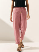 Linen Simple Button Fly Trousers HEIDI - Blush Check / XS - BOTTOMS-Linen Pants