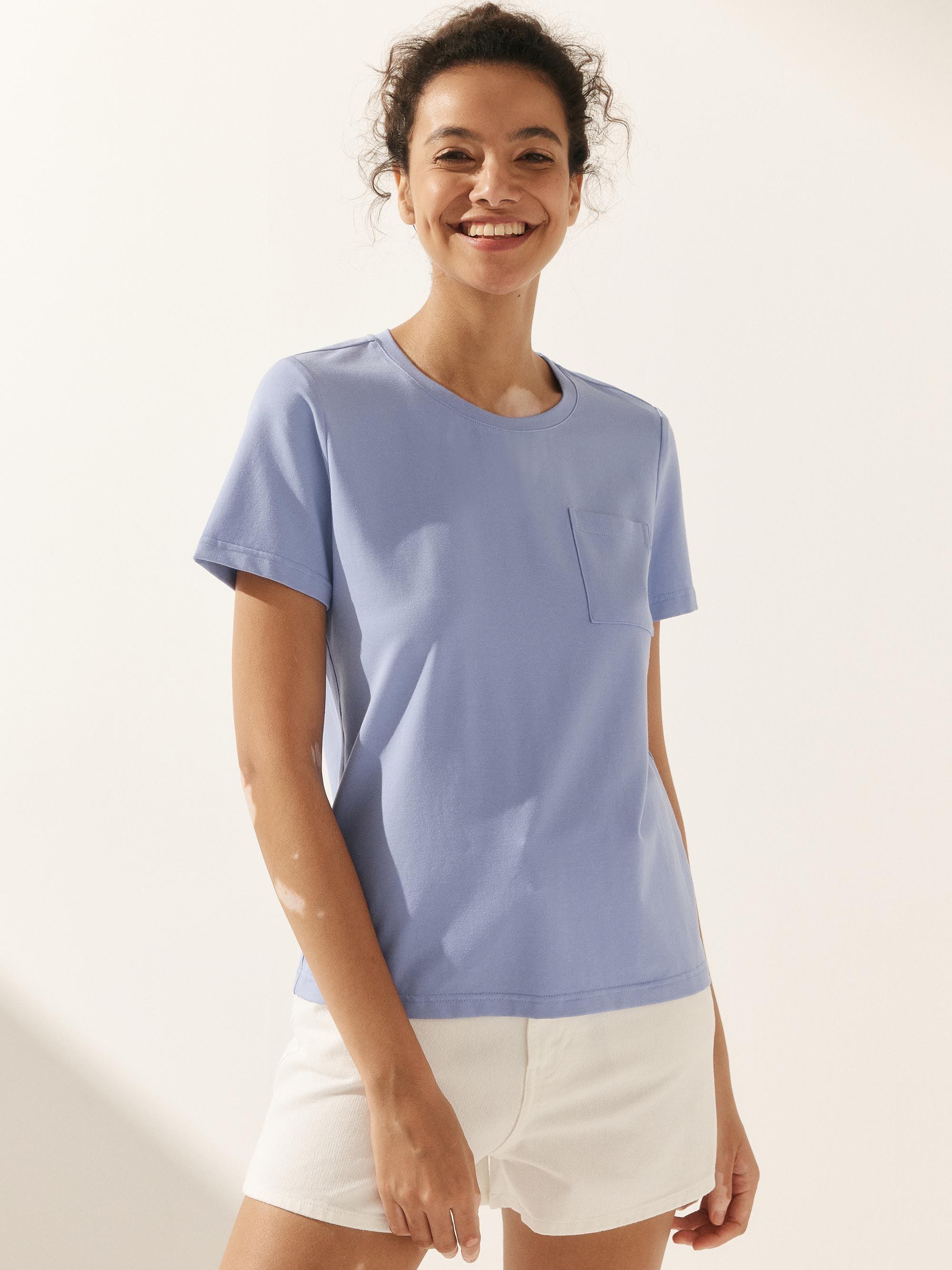 Stretch-Knit Bamboo Classic Basic Tee BELLE - Periwinkle / Crew Neck / S - TOPS-Bamboo Tees