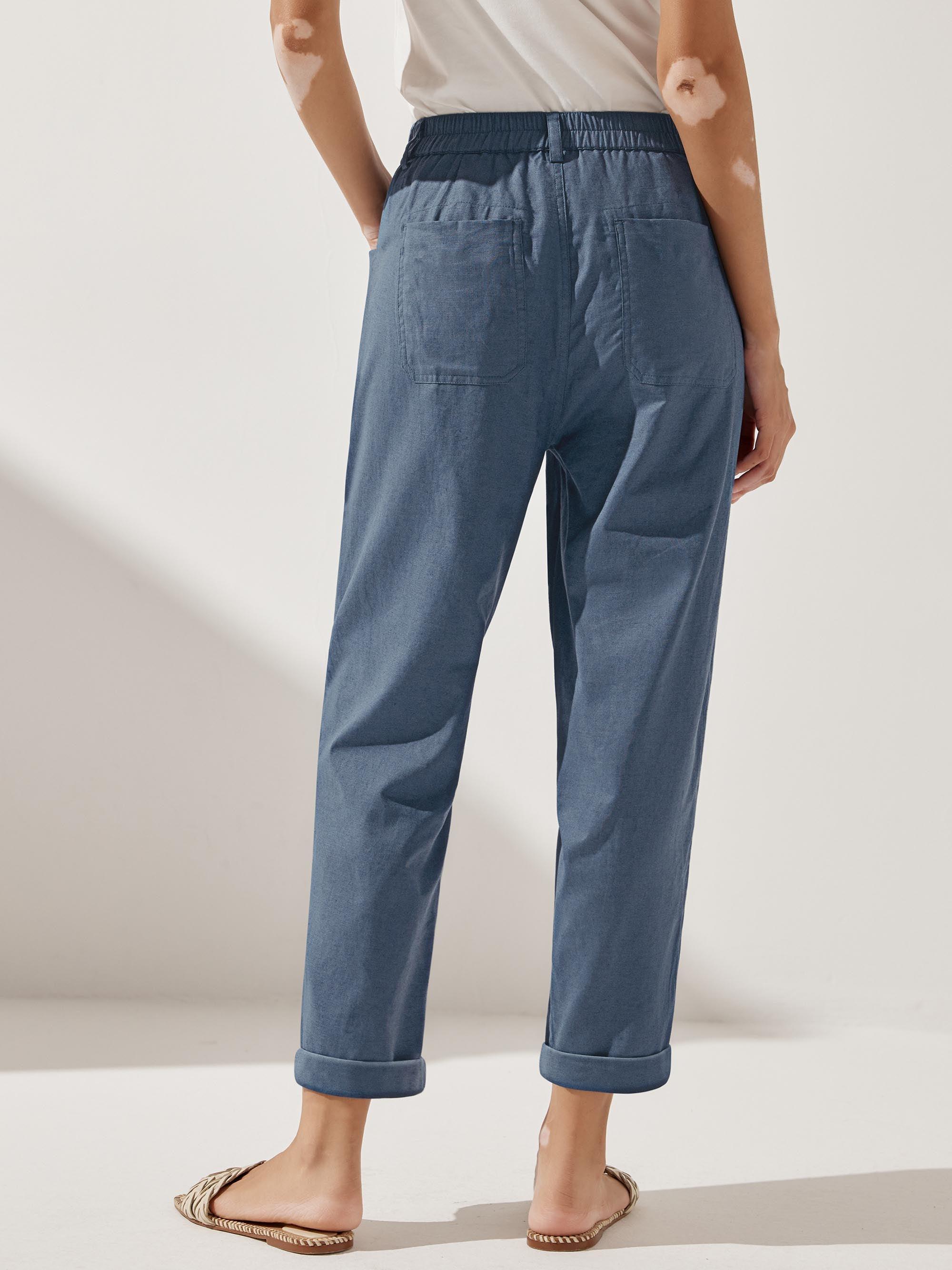 Linen Simple Button Fly Trousers HEIDI - BOTTOMS-Linen Pants