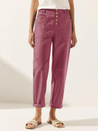 Linen Simple Button Fly Trousers HEIDI - Raspberry Pink / XS - BOTTOMS-Linen Pants