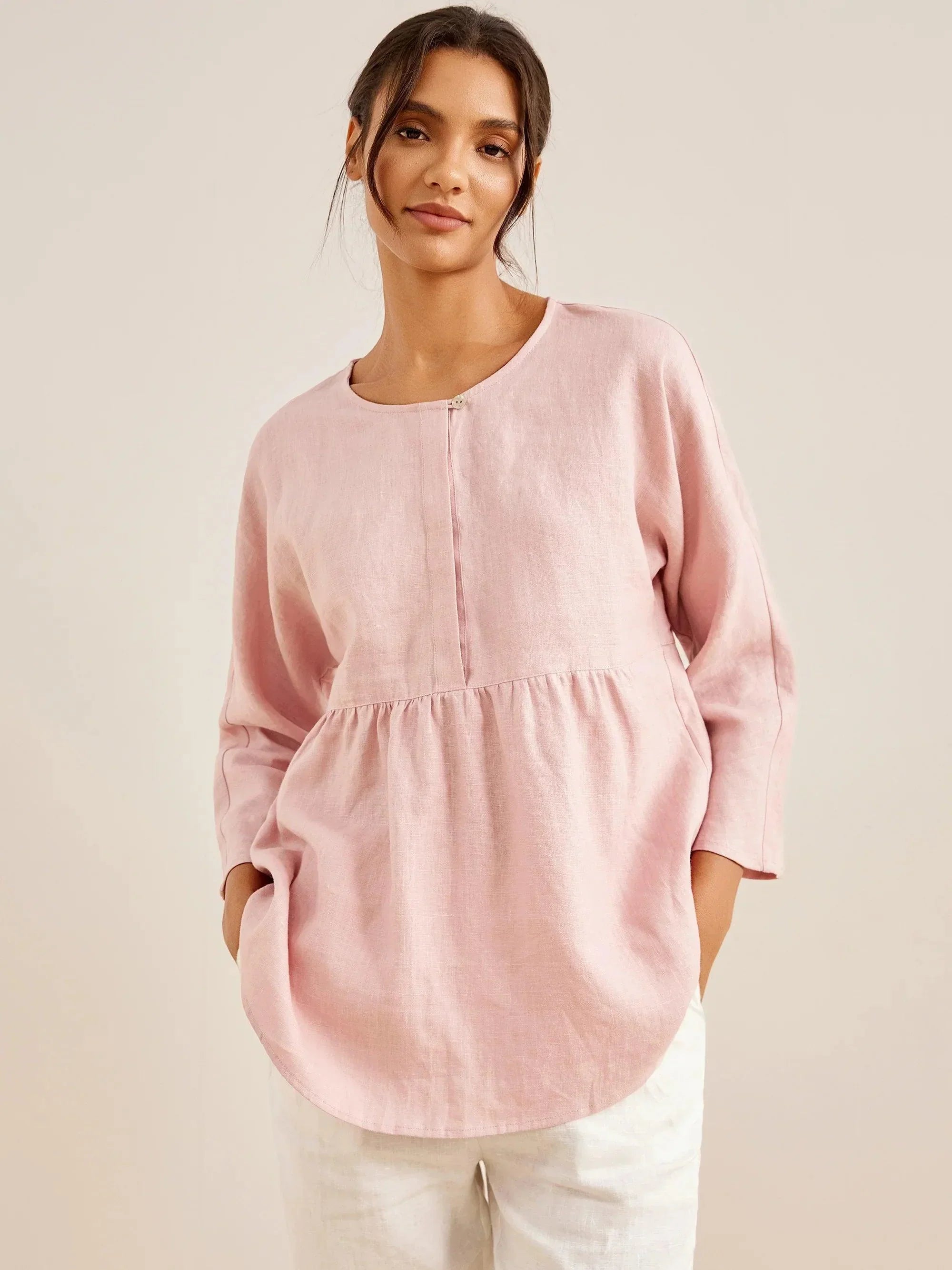SITKA Linen Long-Sleeved Top - TOPS-Linen Blouses