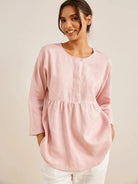 SITKA Linen Long-Sleeved Top - Pale Pink / S - TOPS-Linen Blouses