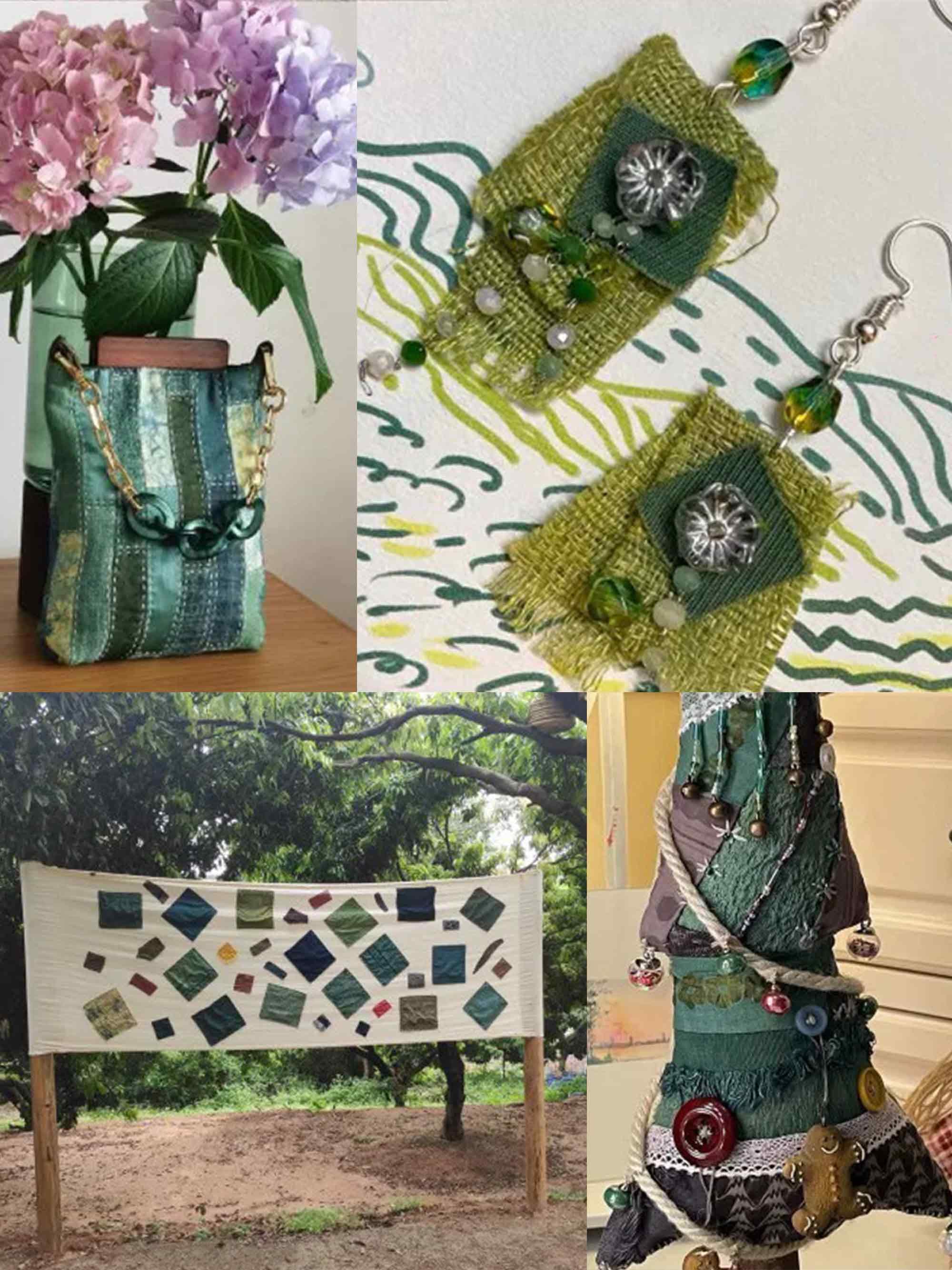 Avocado Green Plant-Dyed Cotton Linen Silk Patchwork Kit (13 Swatches) - Enchanted Forest / One-Size