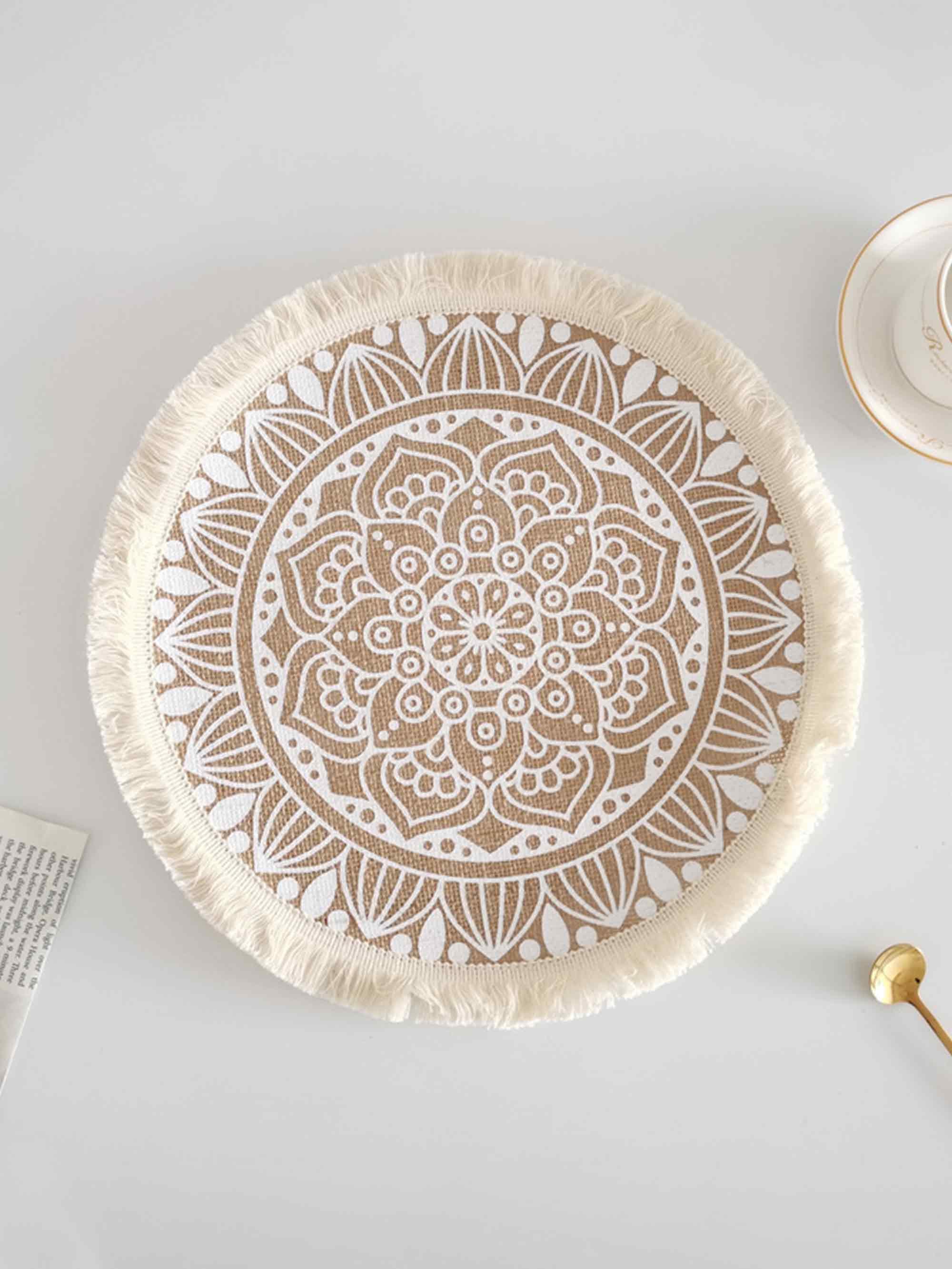 Nordic Woven Jute Placemat Round Fringe Decorative Heat-Resistant Mat - Fringe-A / One-Size - ACCESSORIES-Others