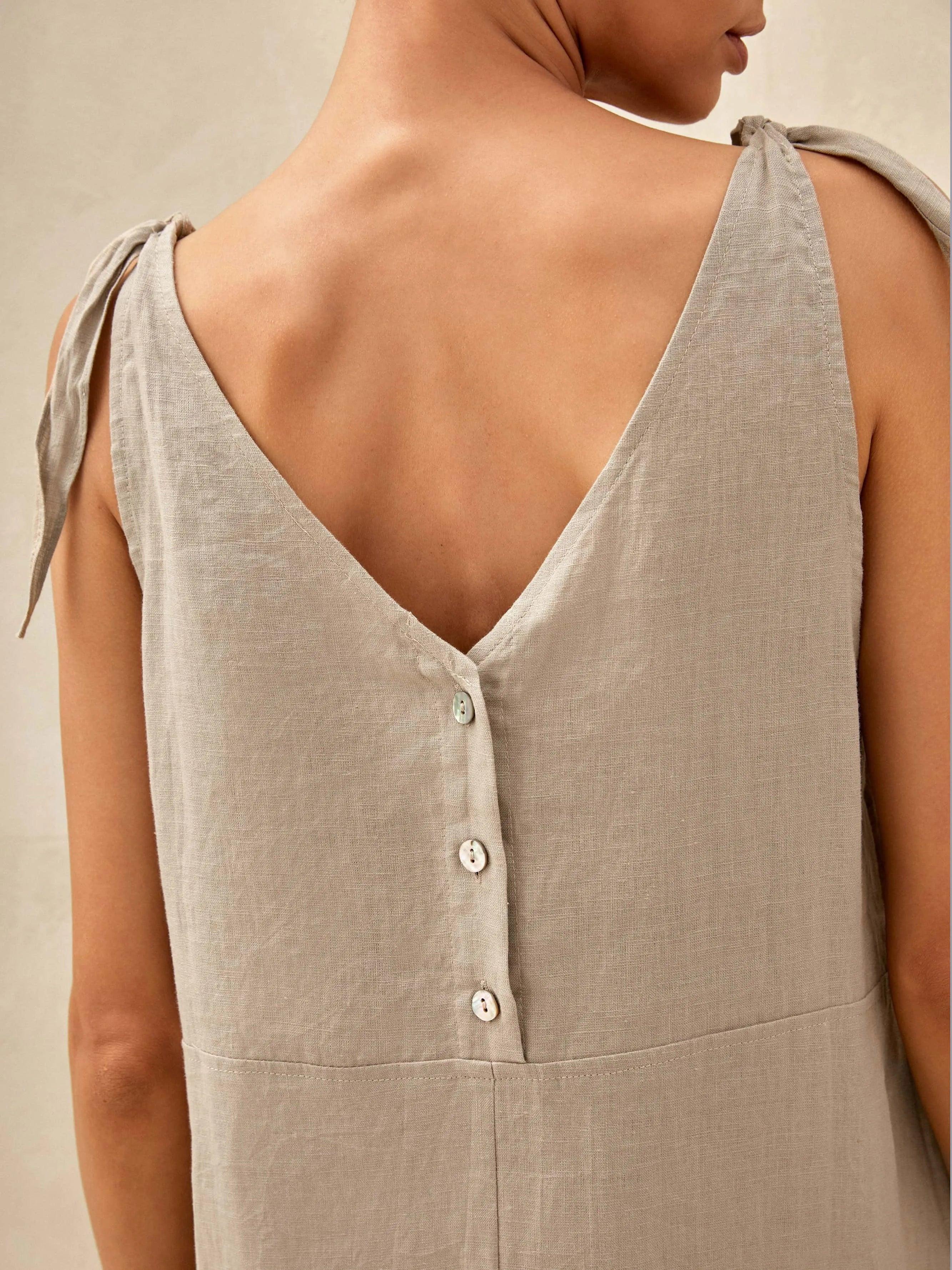 100% Linen Camisole Dress QEARL - DRESSES-Linen Maxi