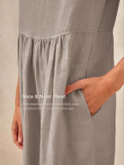 JOAN 100% Linen Cap Sleeve Washed Maxi Dress - DRESSES-Linen