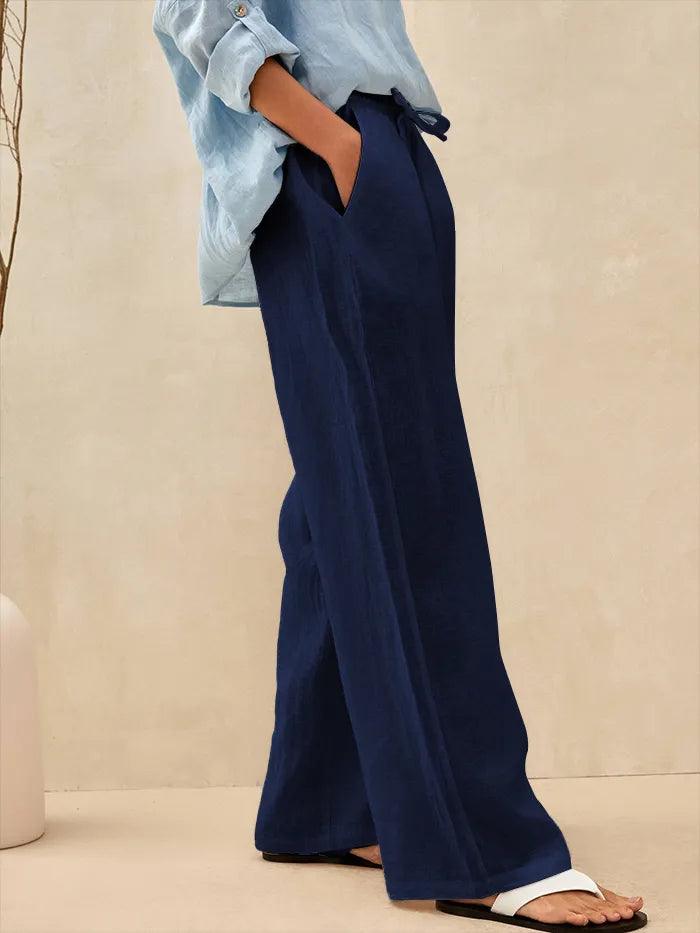 100% Linen Classic Pants SELAH - Navy Blue / S - BOTTOMS-Linen