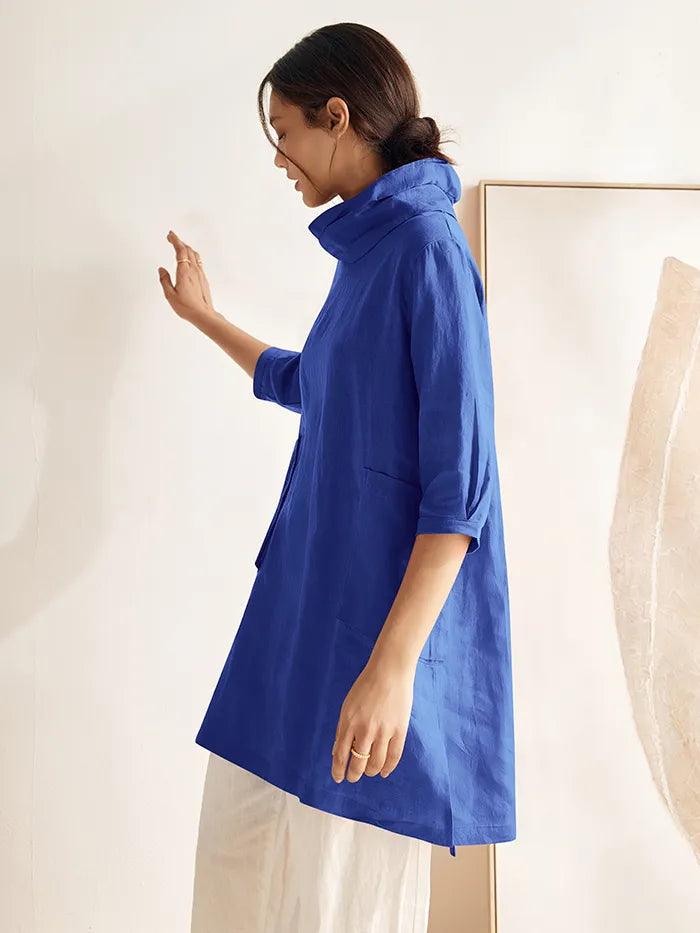 100% Linen Cowl Neck Oversized Tunic ELEANOR - TOPS-Linen Tunics