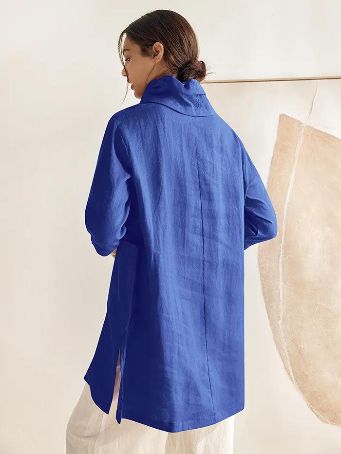 100% Linen Cowl Neck Oversized Tunic ELEANOR - TOPS-Linen Tunics