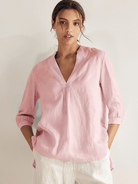 100% Linen Dress Shirt JOANNA - Light Pink / S - TOPS-Linen Blouses