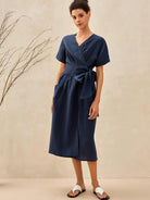 100% Linen Kimono Dress CELESTE - DRESSES-Linen Midi