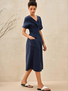 100% Linen Kimono Dress CELESTE - DRESSES-Linen Midi