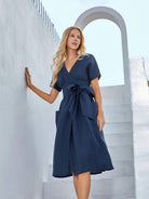 100% Linen Kimono Dress CELESTE - DRESSES-Linen Midi