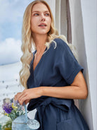 100% Linen Kimono Dress CELESTE - DRESSES-Linen Midi