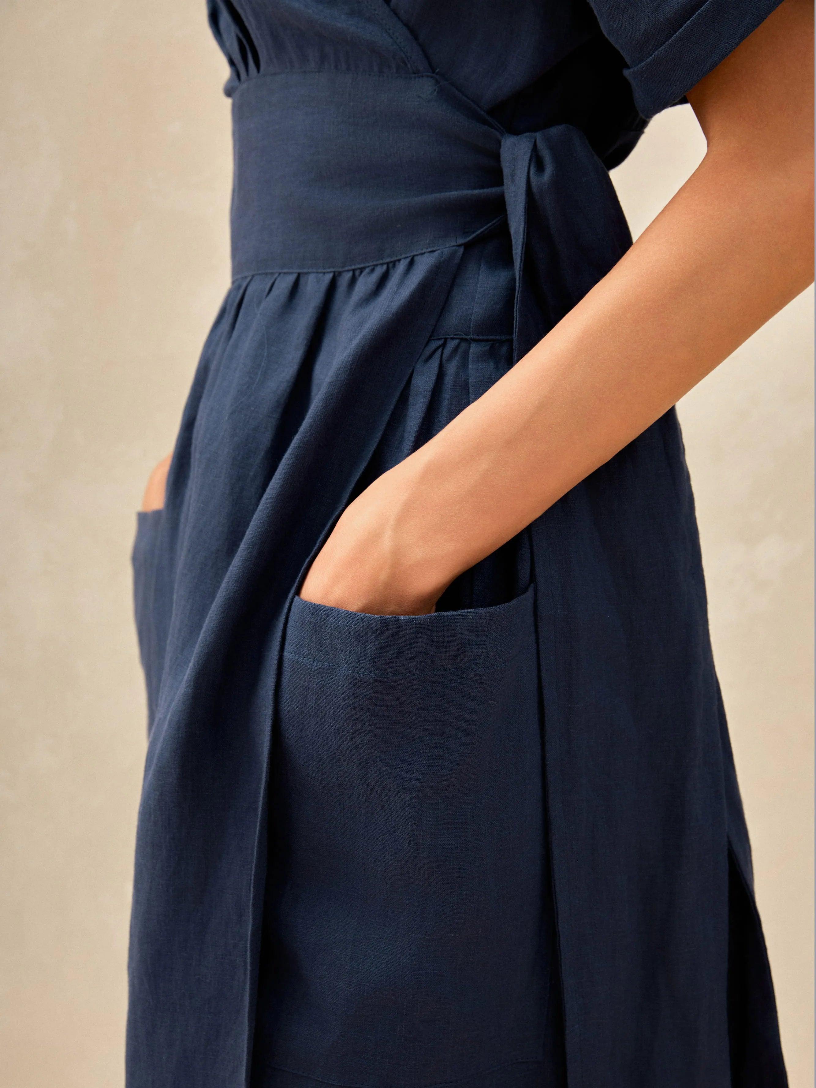 100% Linen Kimono Dress CELESTE - DRESSES-Linen Midi